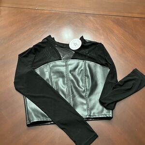 Black Mesh and Faux Leather Top